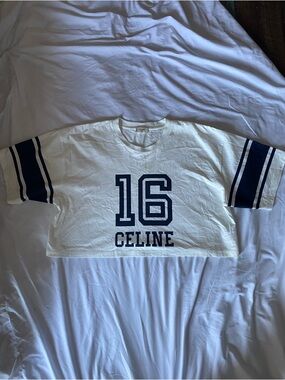 VINTAGE CELINE 2010s jersey 16 motif cropped tee, size S/M